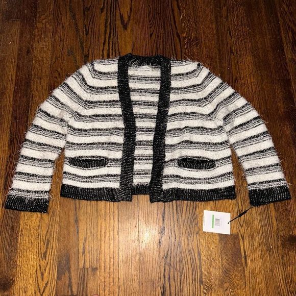 Calvin Klein Black and White Striped Cardigan - Picture 1 of 6